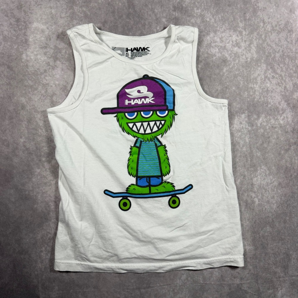 Tony Hawk Boys XL Skater Monster Graphic Tank Top White Youth 14/16 Streetwear